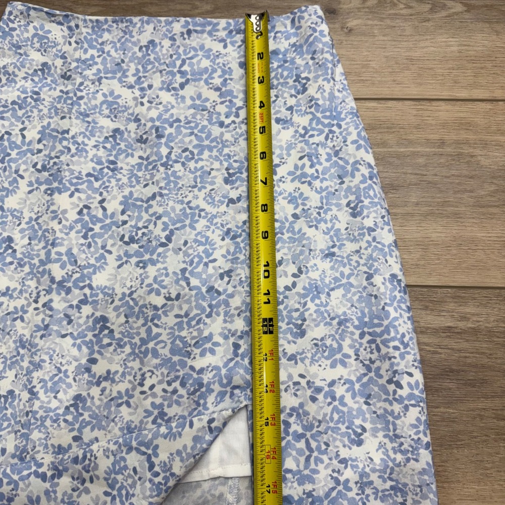 Kookai Blue White Floral Midi Skirt Front Slit High Waisted Soft Girl Size 34 - Picture 7 of 8